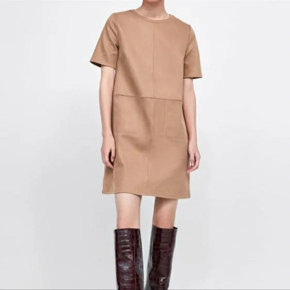 brown suede dress zara Zara - Brown Suede Mini Dress by Zara